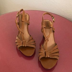 Clarks dressy leather sandal, 8.5 Narrow, 3” wedge heel. NEW